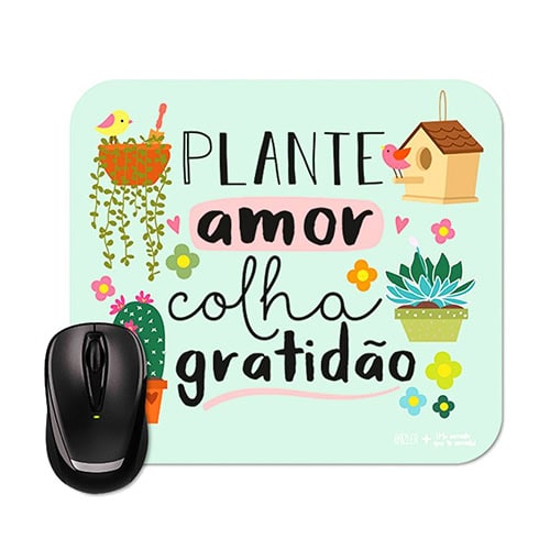 TAPETE DECORATIVO PLANTE AMOR, COLHA GRATIDÃO, com imagens de plantas e frases inspiradoras para ambientes aconchegantes.